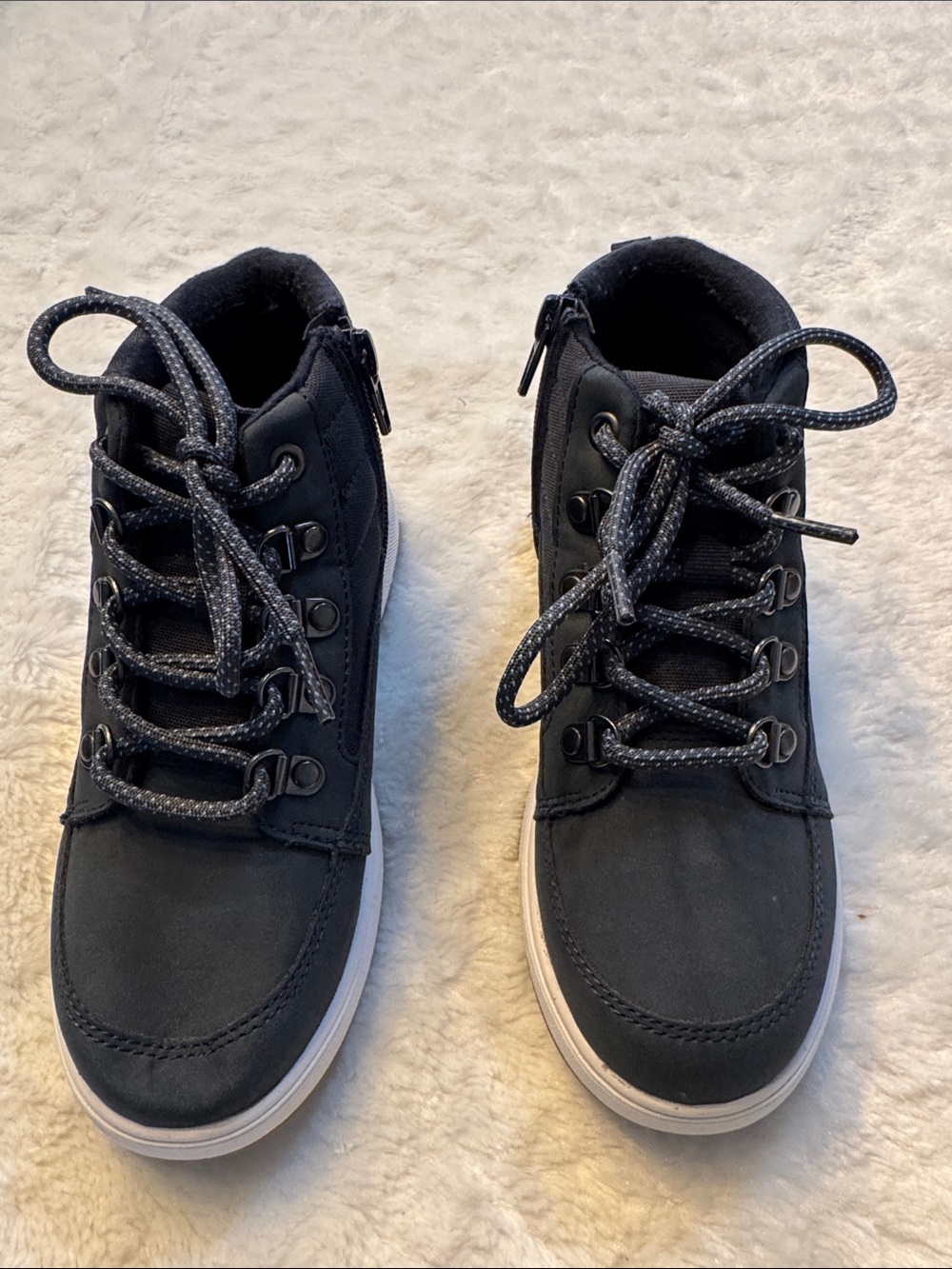 Cat & Jack Boys Gray High Top Sneaker Boots Side Zip Lace Up - EUC